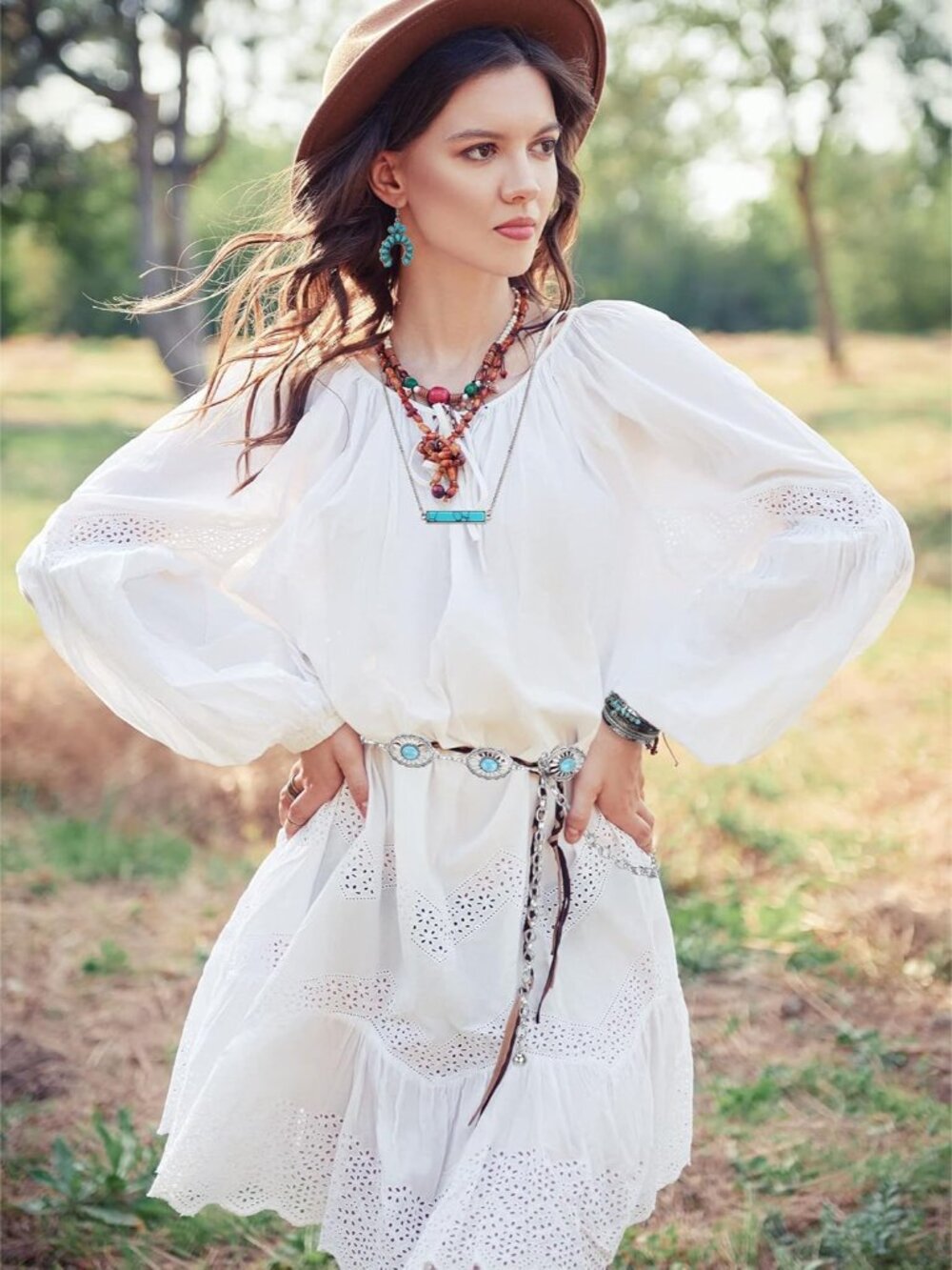 4 Pcs Bohemian Jewelry Turquoise Set for Women Western Turquoise Set Waist Belt - Picture 6 of 7